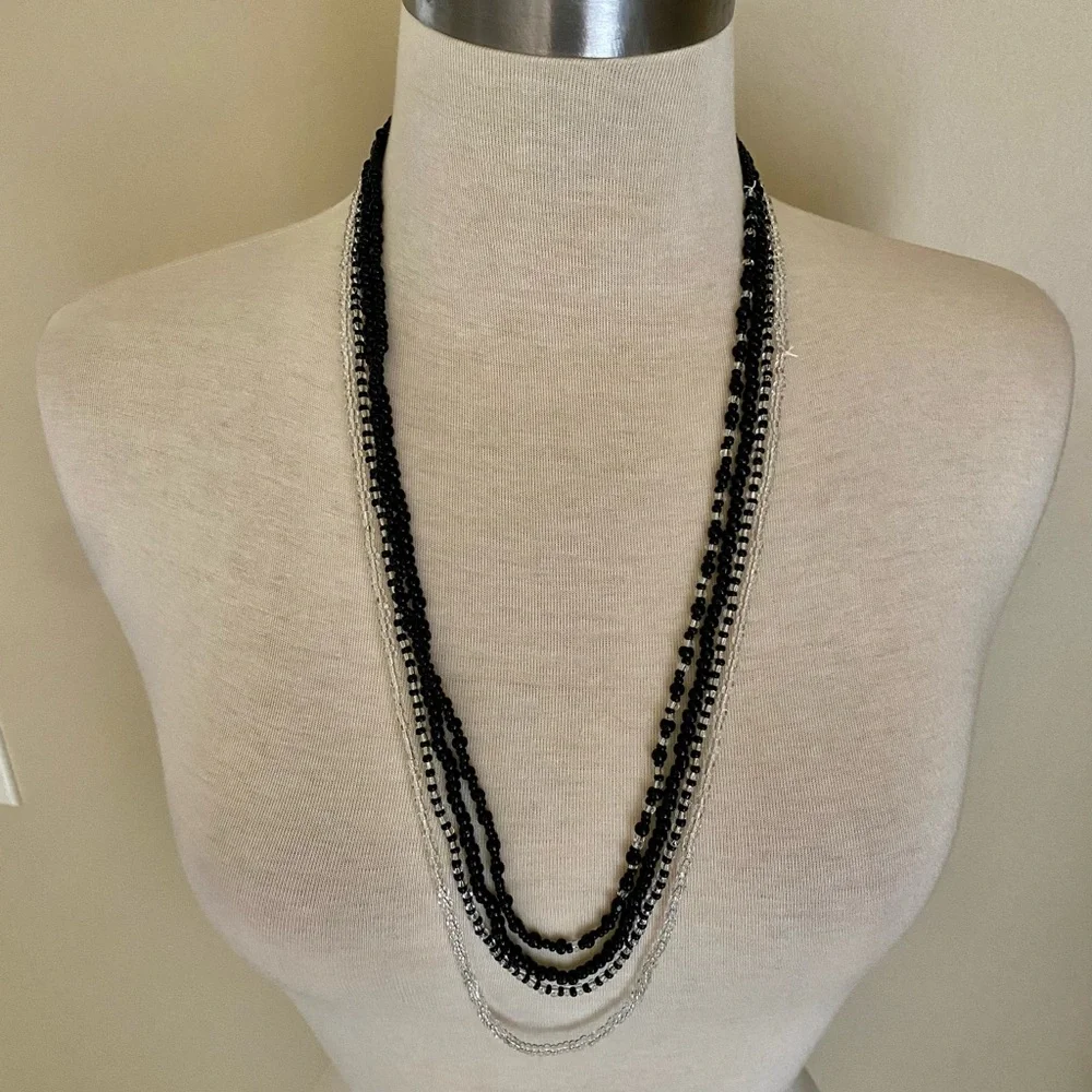 Layered Black and Silver Beaded Necklace